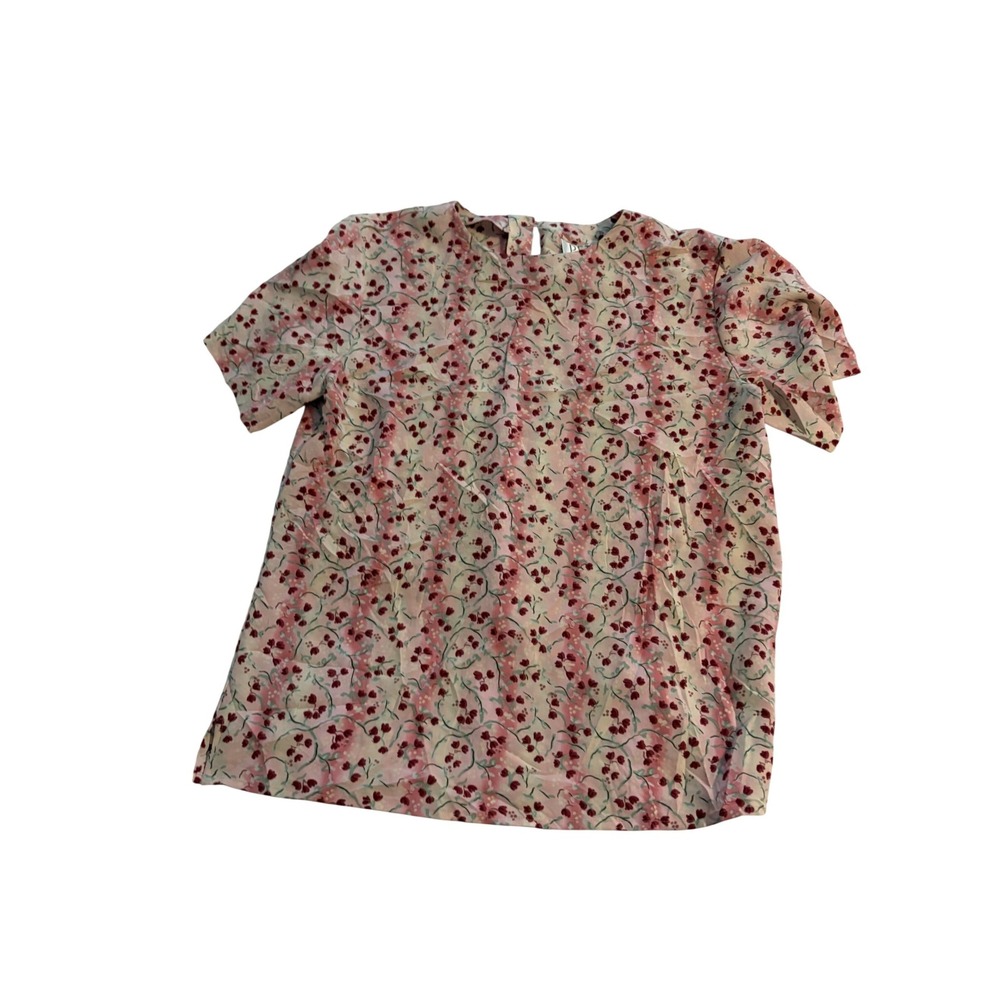 Petite Sophisticate Blouse Vintage Floral‎ Pink Short Sleeve Crew Neck Petite P